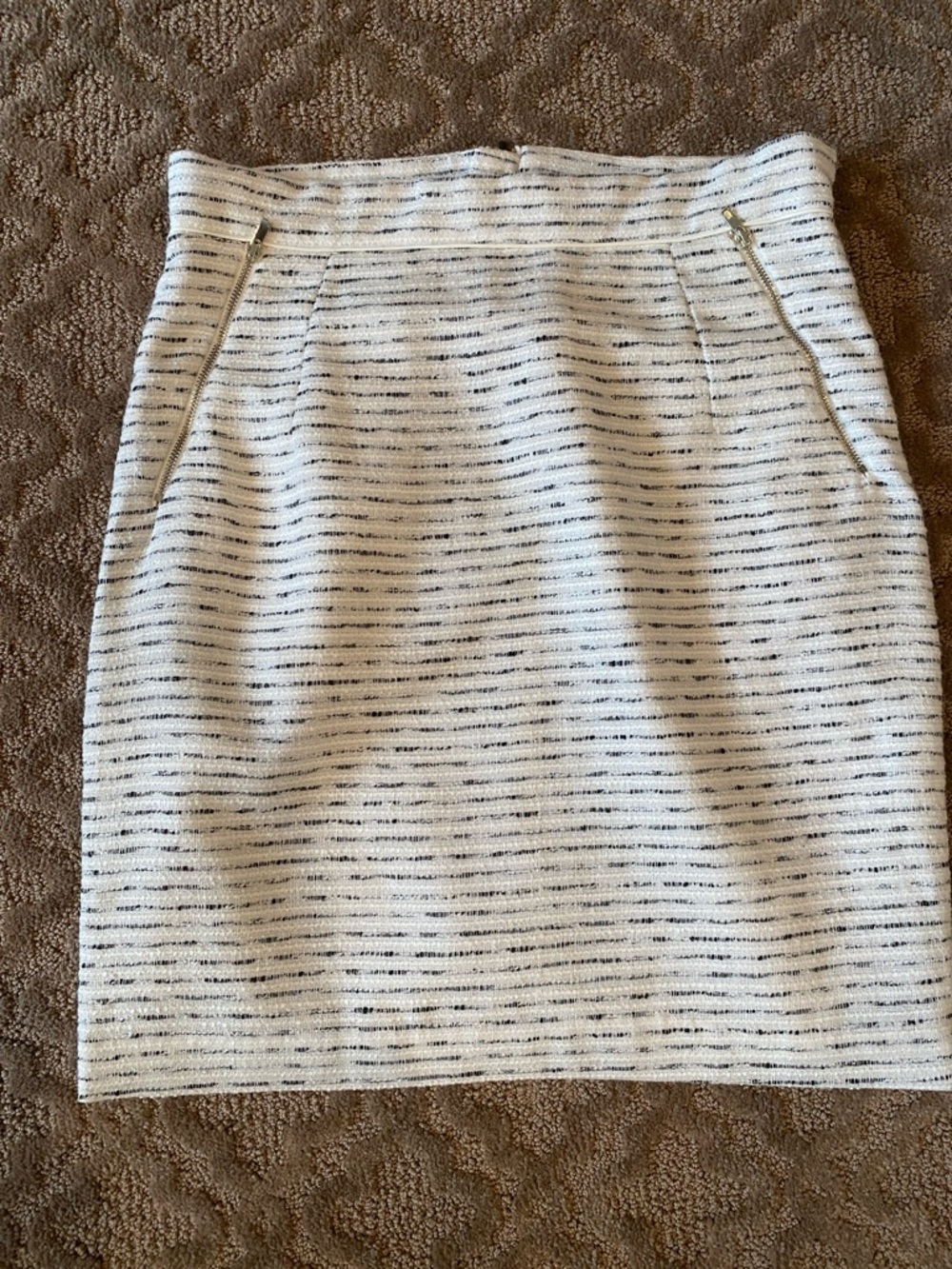 H&M White Textured Stripe Pencil Skirt with Zip Pockets